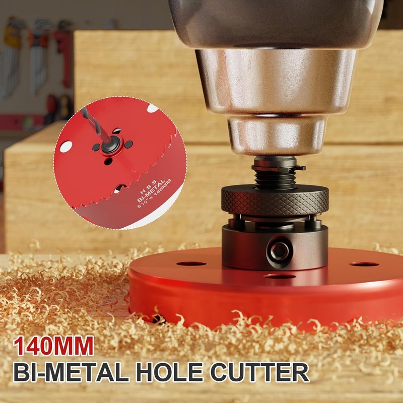 FIVELAKE 5-1/2" (140mm) Bi-Metal M42 High Speed Steel Hole Saw with Pilot Drill Bit, Smooth Cutting Edge for PVC, Drywall, Wood, Plastic, Gypsum Board, Rubber, Thin Metal - Image 5